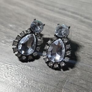 Elegant Silver Rhinestone Teardrop Earrings